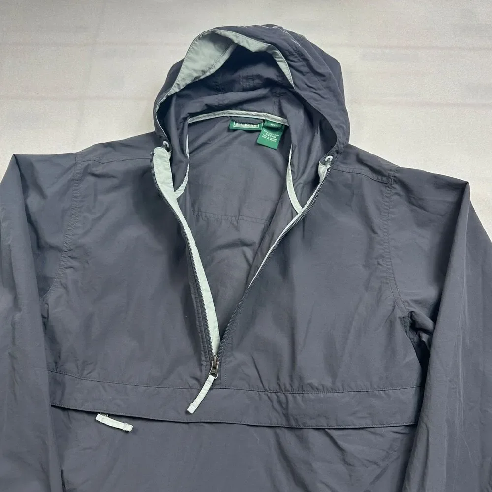 LL BEAN Mens L Tall Gray Anorak Half Zip Hooded Windbreaker Outdoor Gorpcore